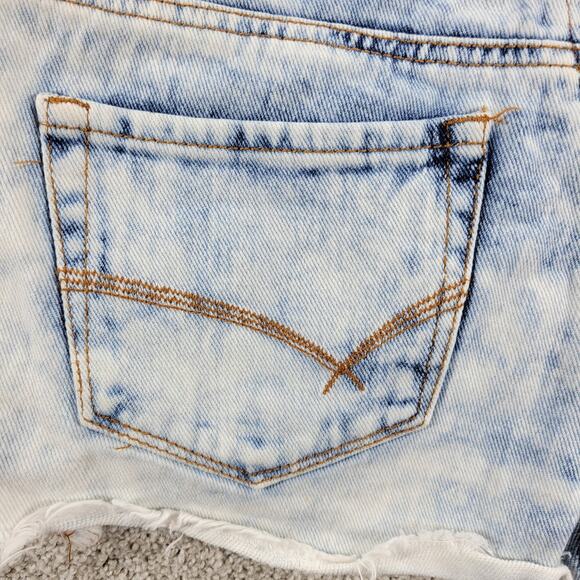 Bullhead Womens High Rise Shorts 5 Blue Light Wash Denim Distressed Hot Pants - Picture 9 of 12